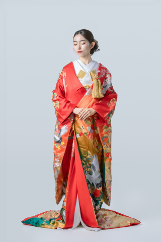 斜め取鶴にぼかし染め