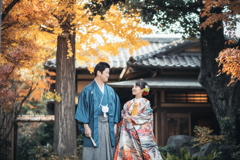 玄関前の大きなイチョウと