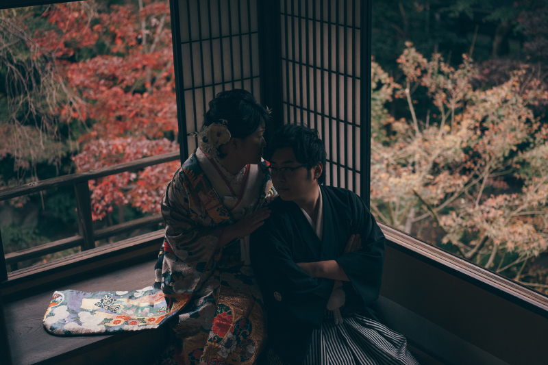 紅葉の魅力を感じるシルエット写真も