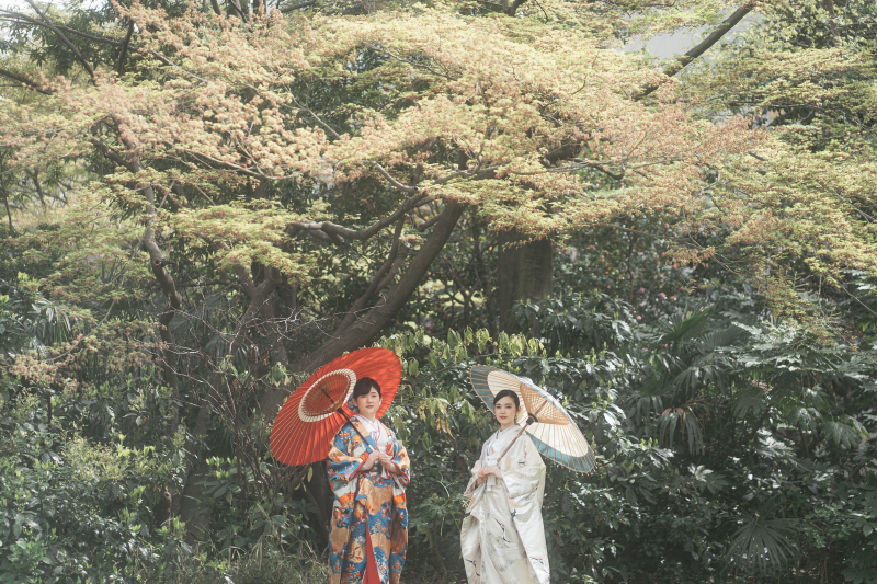 13:40 お庭で番傘と