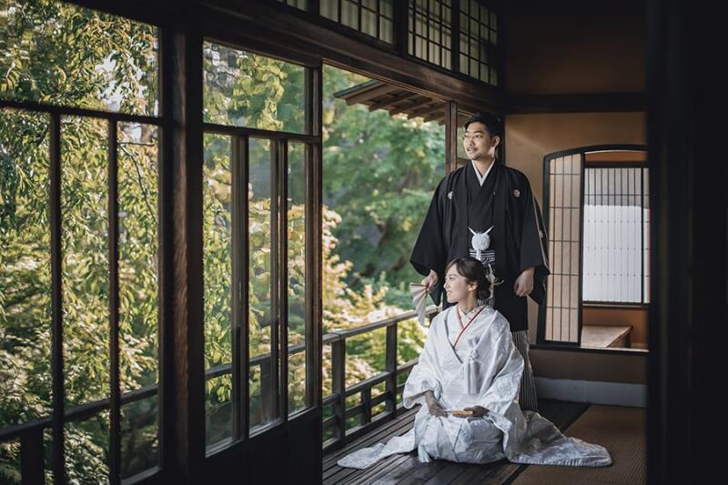 外を眺める様子を