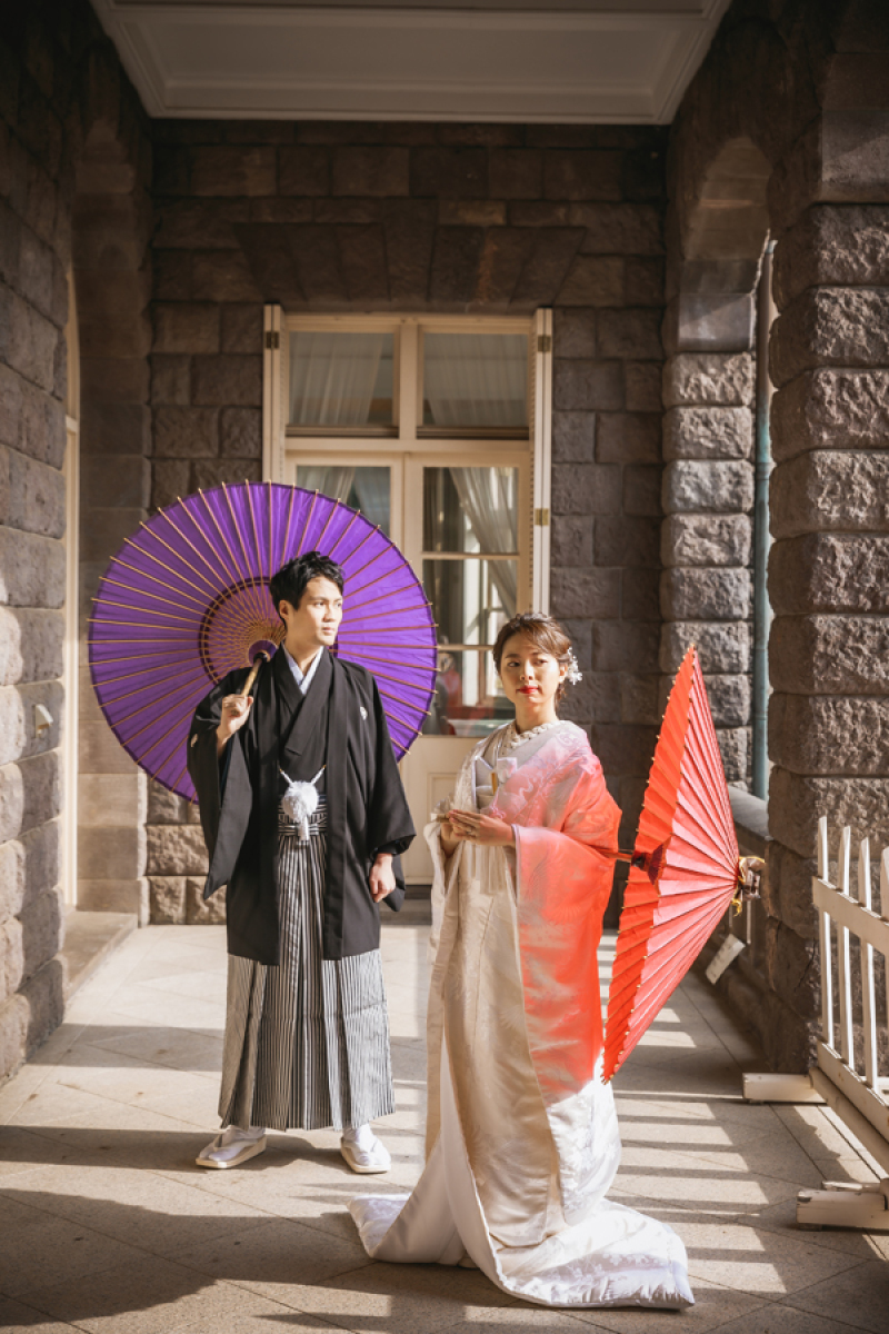 番傘を使用して華やかに