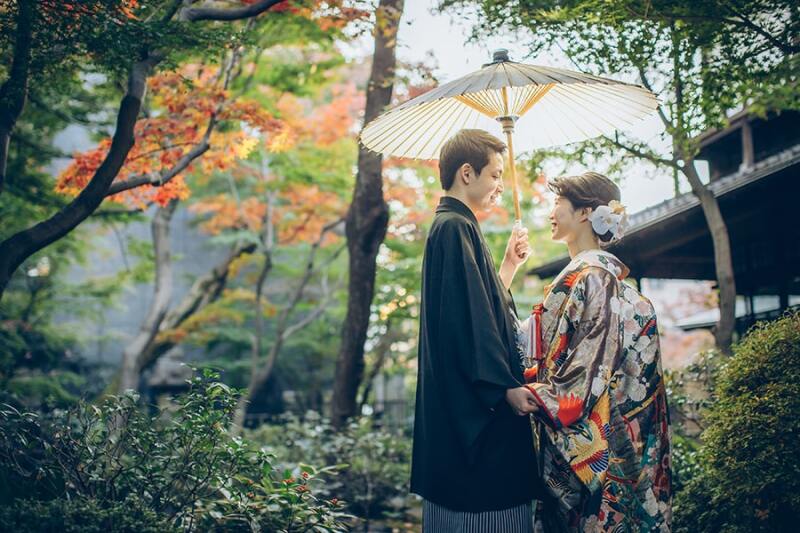 番傘で相合傘ショット