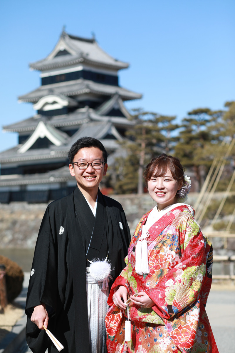 冬の松本城 北アルプス 和装ロケフォト 撮影日 22年2月9日 松本城 Studio Vivo 長野県でフォトウェディング探すならphotorait