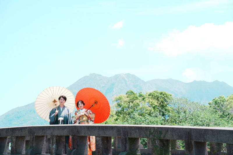 番傘と桜島☆