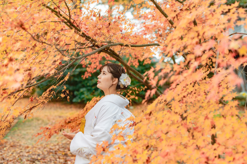 \紅葉に囲まれて/浮田家で和装撮影!