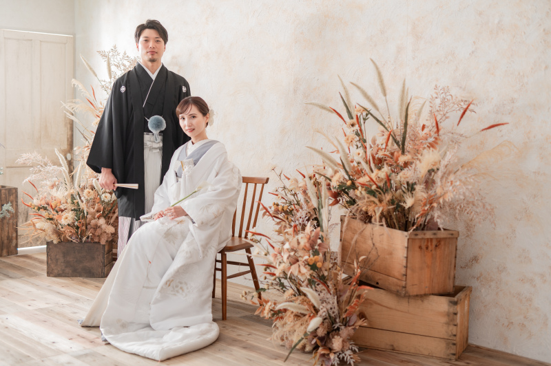 アンティーク感のあるベージュセットでの和装撮影