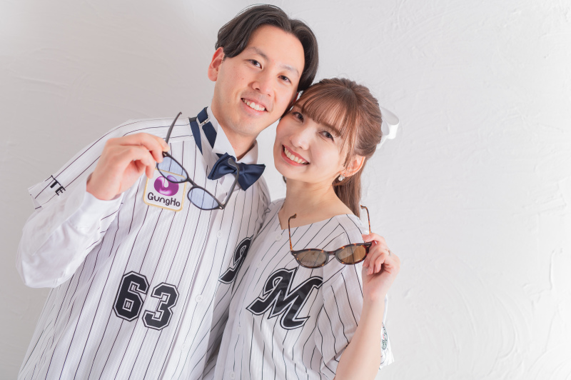 野球のユニフォームを着て撮影!