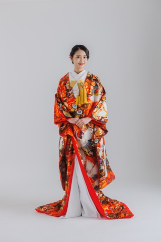 鶴に四季花