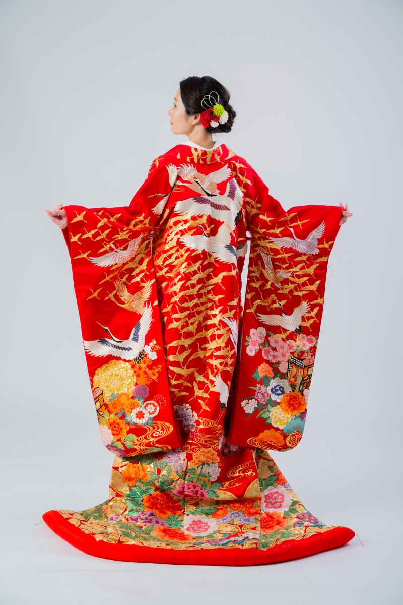 宝相華と鶴の群れ