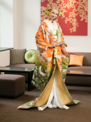 1128　オレンジグリーンぼかし牡丹花車