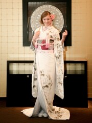 3051 白ちりめん墨柄 観世水に牡丹