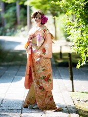 3043 ピンク地 菊松竹梅に宝尽くし