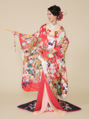 1145 赤地紺ぼかし 花束ね紋