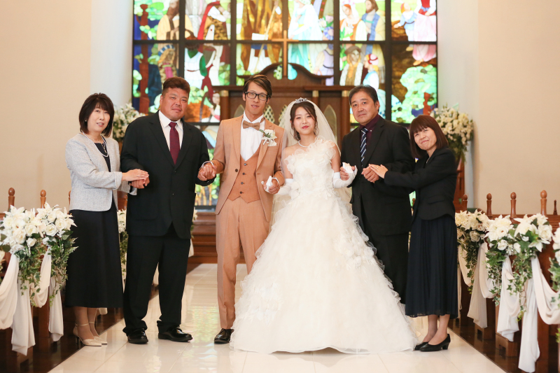 家族と集合写真