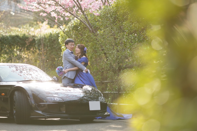 愛車と春フォト桜ロケーション〈白ドレス＆色ドレスロケ〉