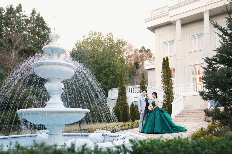 噴水付きのガーデンにて