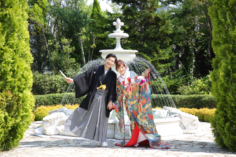 噴水付きのガーデンで