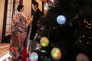 クリスマスシーズン3着フォト　〈白ドレス＆色ドレス＆色打掛ロケ〉