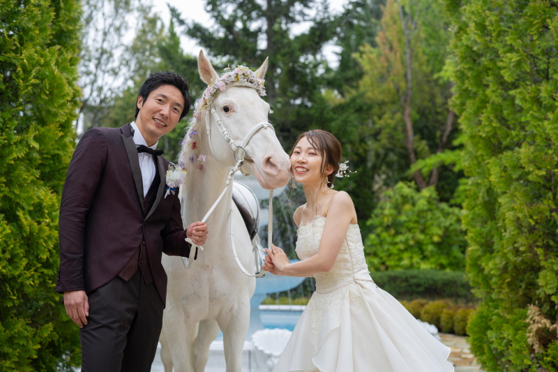ペットとは違いますが・・・白馬と一緒の撮影も