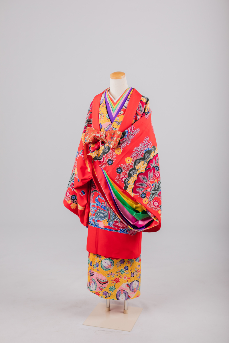 琉装　赤しだれ柄&times;黄色