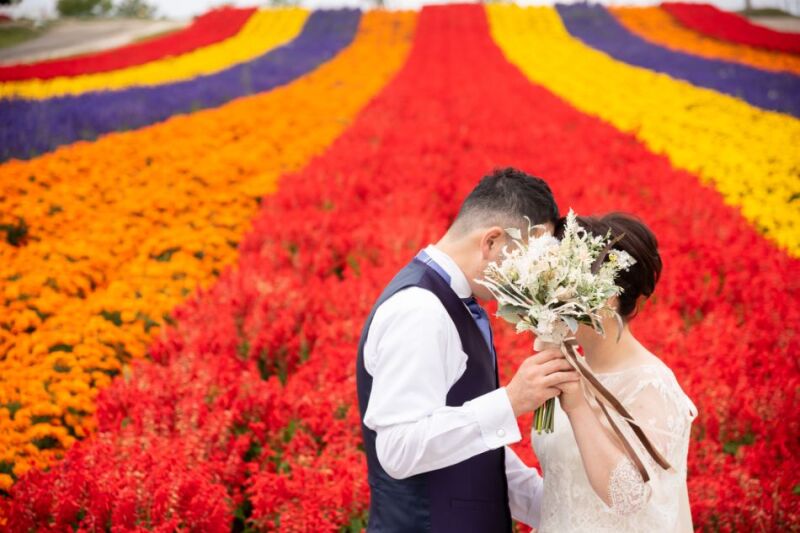 北海道のお花畑の中でロケーションフォト【お客様の声】
