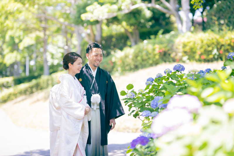 綺麗な紫陽花を見てにっこり♡