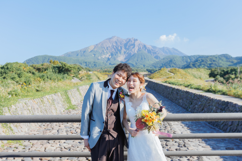 後ろには桜島が!!