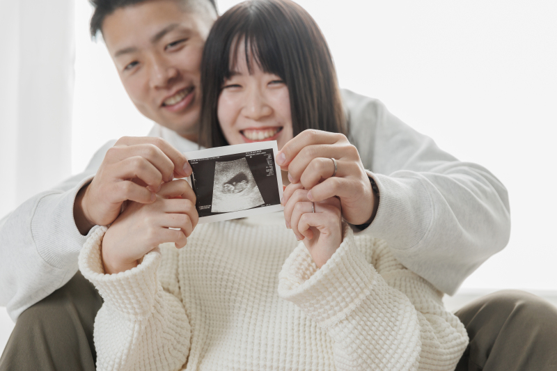 一緒にエコー写真を持って