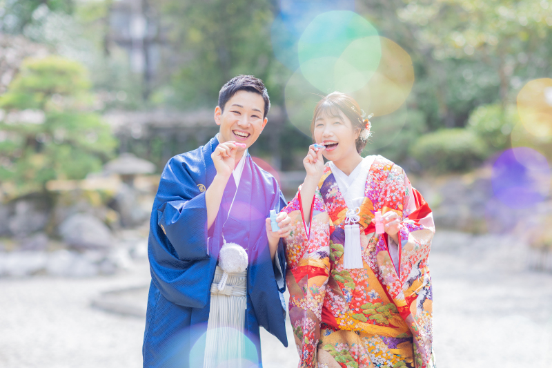 和装のラストショットはシャボン玉!