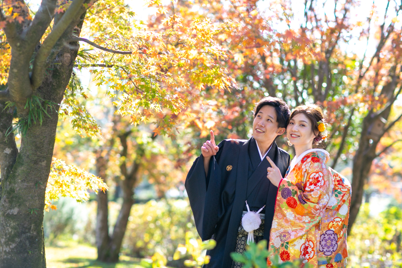 紅葉の中での撮影