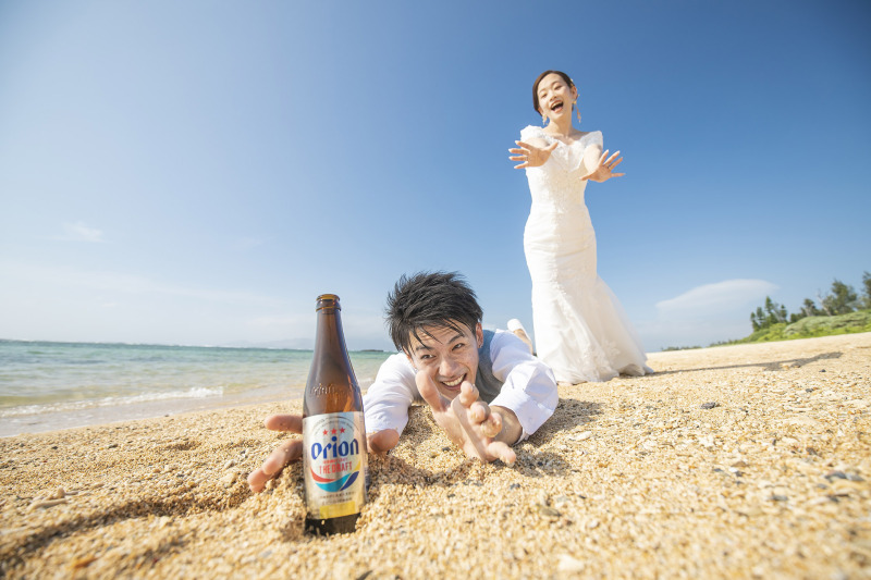 ビールに向かってドーン!