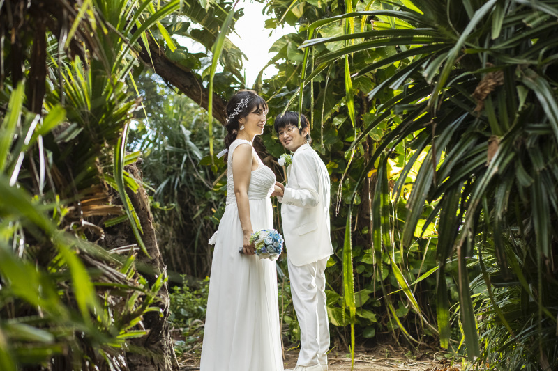 沖縄ならではの植物に囲まれて