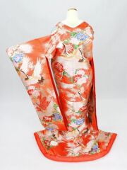 朱色 「牡丹に鶴」