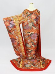 唐織赤橙　「縦金葉花菱」