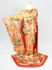 佐賀錦　橙「地紙御所車に波おしどり」