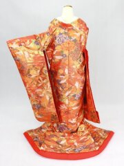 綴織　橙「花鳥格子」