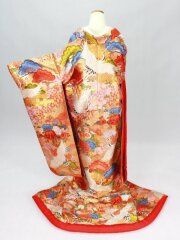 唐織朱金ぼかし「鶴に松花車」