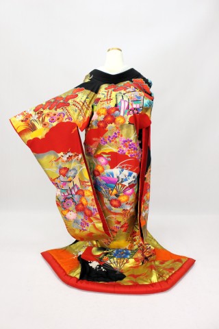 友禅　黒金「扇に御所車」