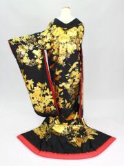 淡金彩友禅　黒金（雅）華祥爛寿