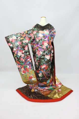 黒金友禅　「鳳凰松にしだれ桜」