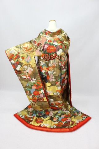 青銅箔ぼかし「蝶に華車」