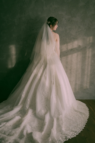 王道のチュール生地／ロングトレーンドレス