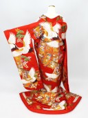 赤地　「几帳に鶴」