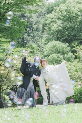 きらきら輝くシャボン玉フォト　～岐阜公園とお茶室を借りて～