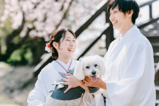 ～ペットも大切な家族の一員～　満開の桜の元で