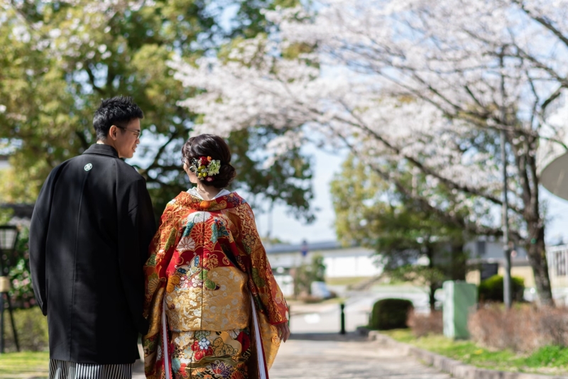 満開の桜の中で仲良し和装フォト ~開花が早くて良かった~