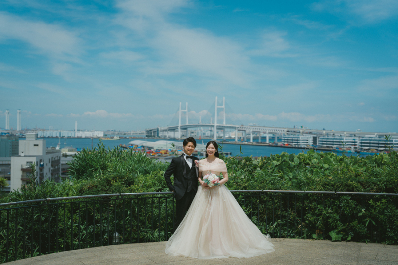 青空と紫陽花の『港の見える丘公園』