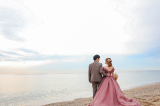 淡路ビーチ・チャペル　洋装ロケーション撮影　新作カラードレス
