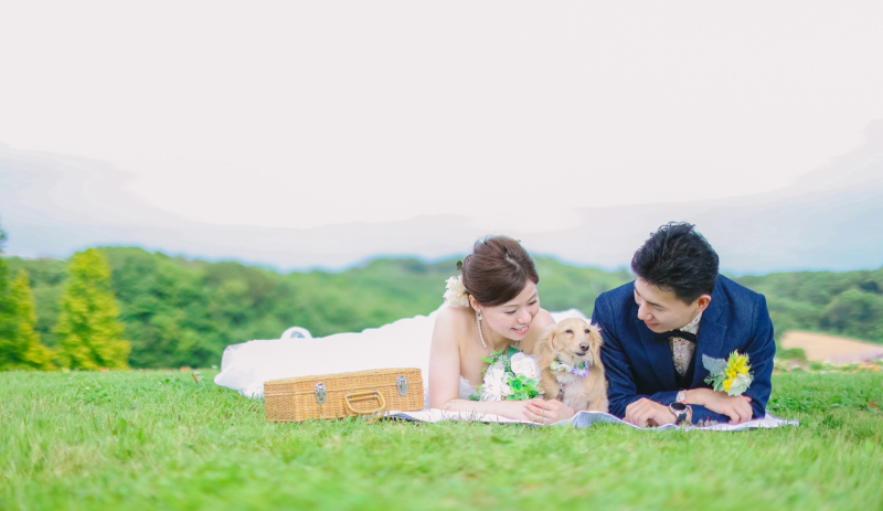 開放感溢れる自然の中で大好きなペットとピクニック